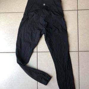 Sexy Lululemon 3/4 black leggings with side mesh see through design. Squat proof